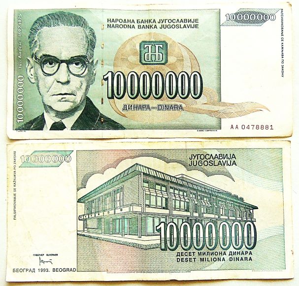 10 millió dínár Belgrád 1993 Jugoszláv bankjegy papírpénz