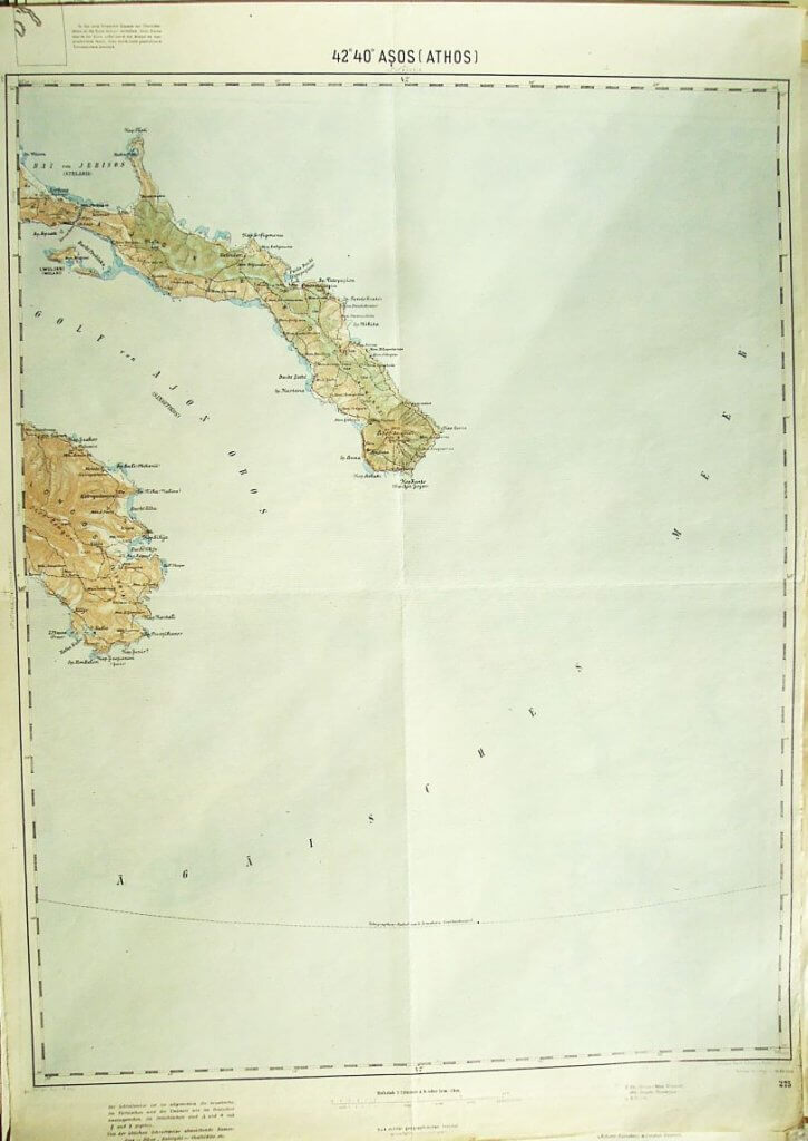 Athos félsziget Halkidiki Görögország régi térkép 1909