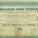 Etablissements André Vaissaire részvény 1920 Párizs