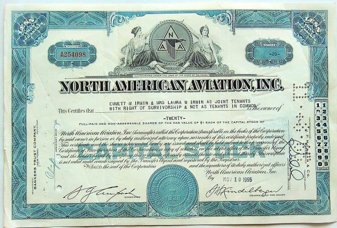 North American Aviation Inc 1955 részvény USA