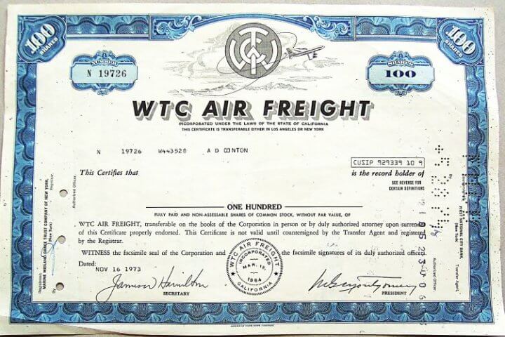 WTC Air Feight 1973 USA részvény