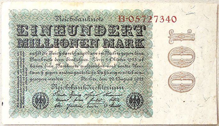 100 százmillió márka 1923 Berlin bankjegy papírpénz