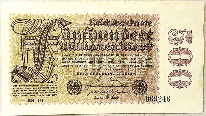 500 ötszáz millió márka 1923 Berlin német bankjegy papírpénz Reichsbanknote