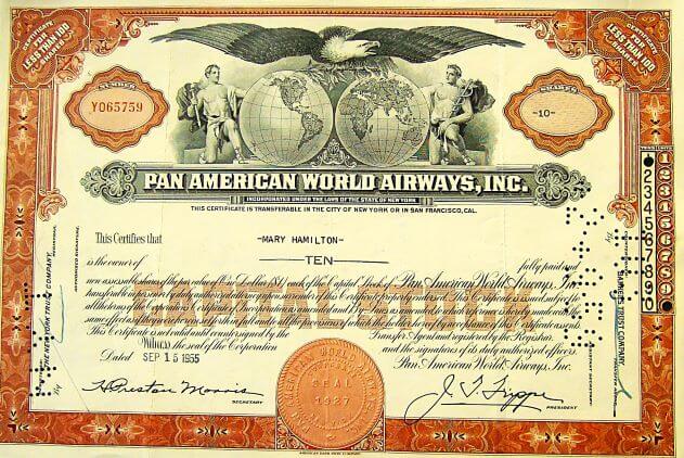 Pan Am USA légitársaság 1955 részvény