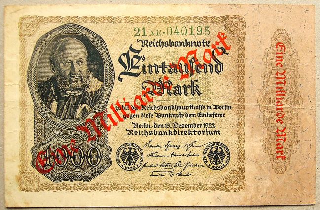 1.000 német márka 1 milliárd felülnyomás 1922