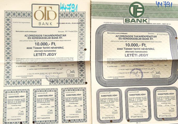 10.000 Forint OTP Letéti Jegy