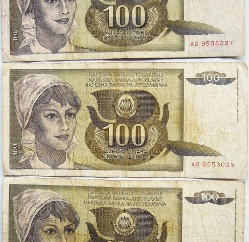 100 dinár 1991 Jugoszlávia papír pénz bankjegy