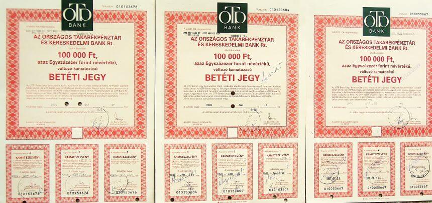 100.000 Ft OTP Betéti jegy