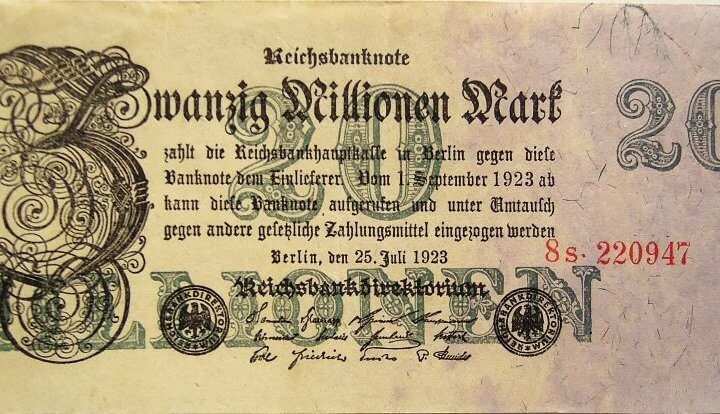 20 húsz millió német márka Berlin 1923 bankjegy papírpénz