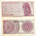 5 Lima Sen 1964 unc Indonézia bankjegy papírpénz