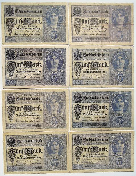 5 német márka 1917 Berlin bankjegy