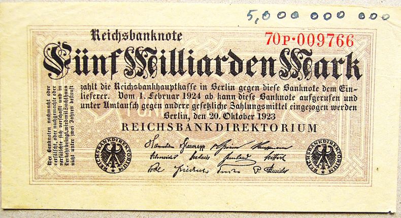 5 öt milliárd német márka 1923 Berlin bankjegy papírpénz