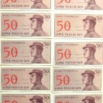 50 Lima Sen 1964 unc Indonézia sorszámkövető