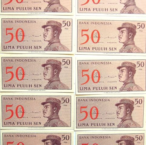 50 Lima Sen 1964 unc Indonézia sorszámkövető