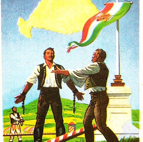 Irredenta képeslap VIII Magyar erő sorompót tör