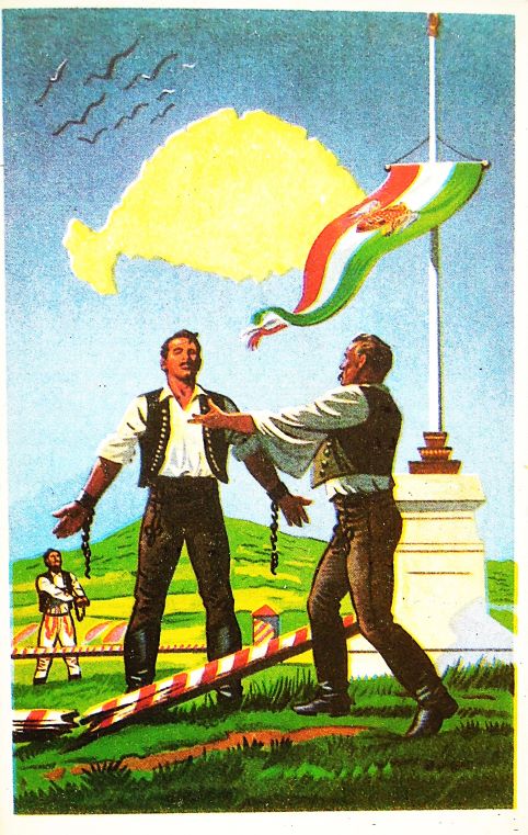 Irredenta képeslap VIII Magyar erő sorompót tör