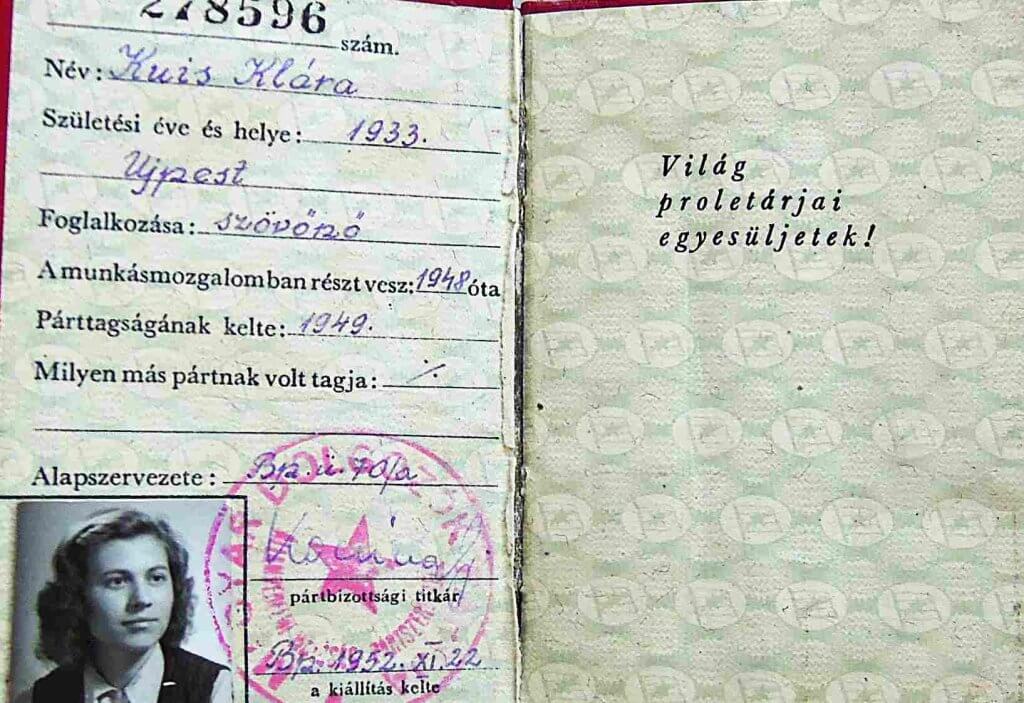Magyar Dolgozók Pártja MDP tagsági könyv 1952