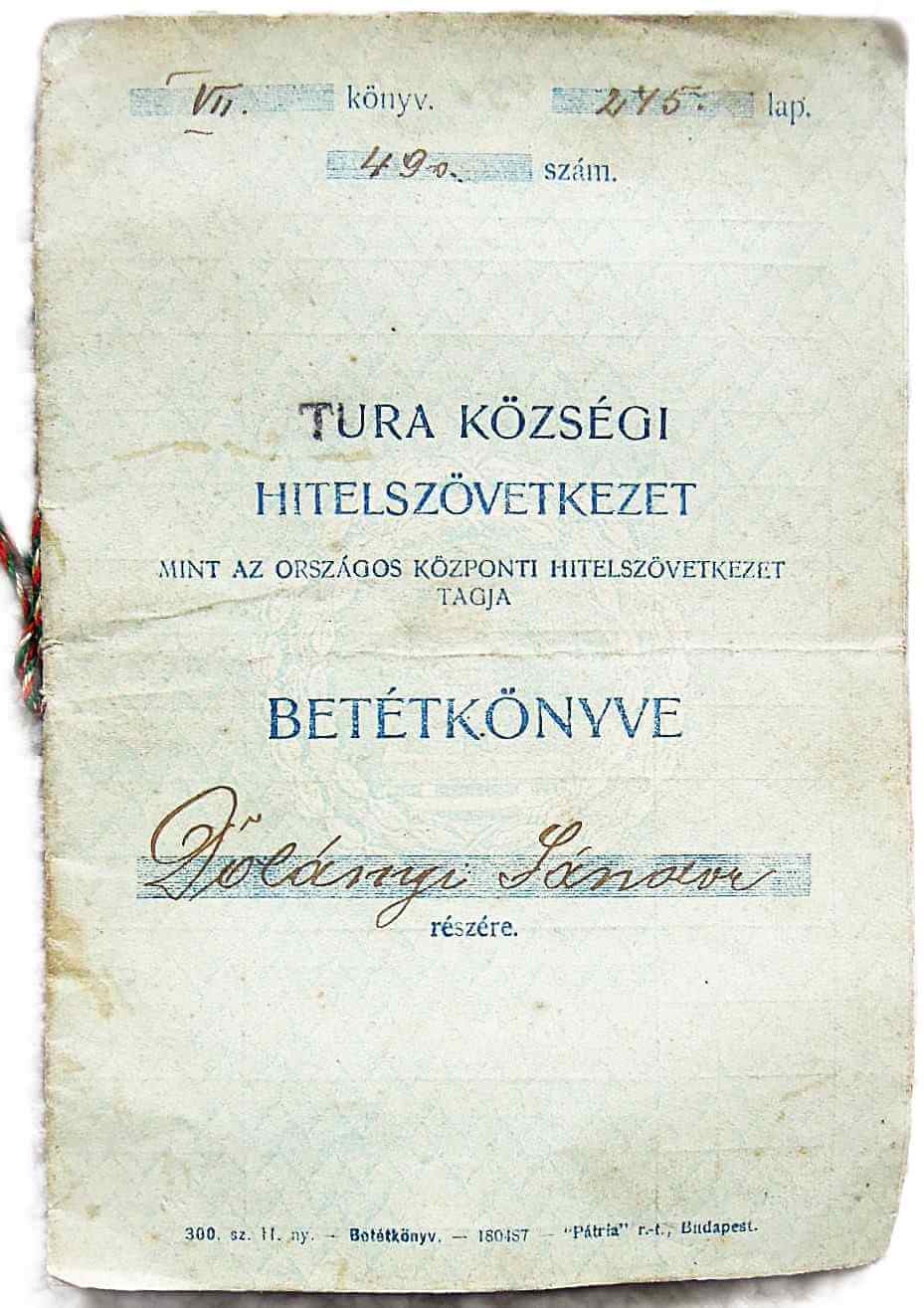 Tura Községi Hitelszövetkezet Betétköny 1920 as évek
